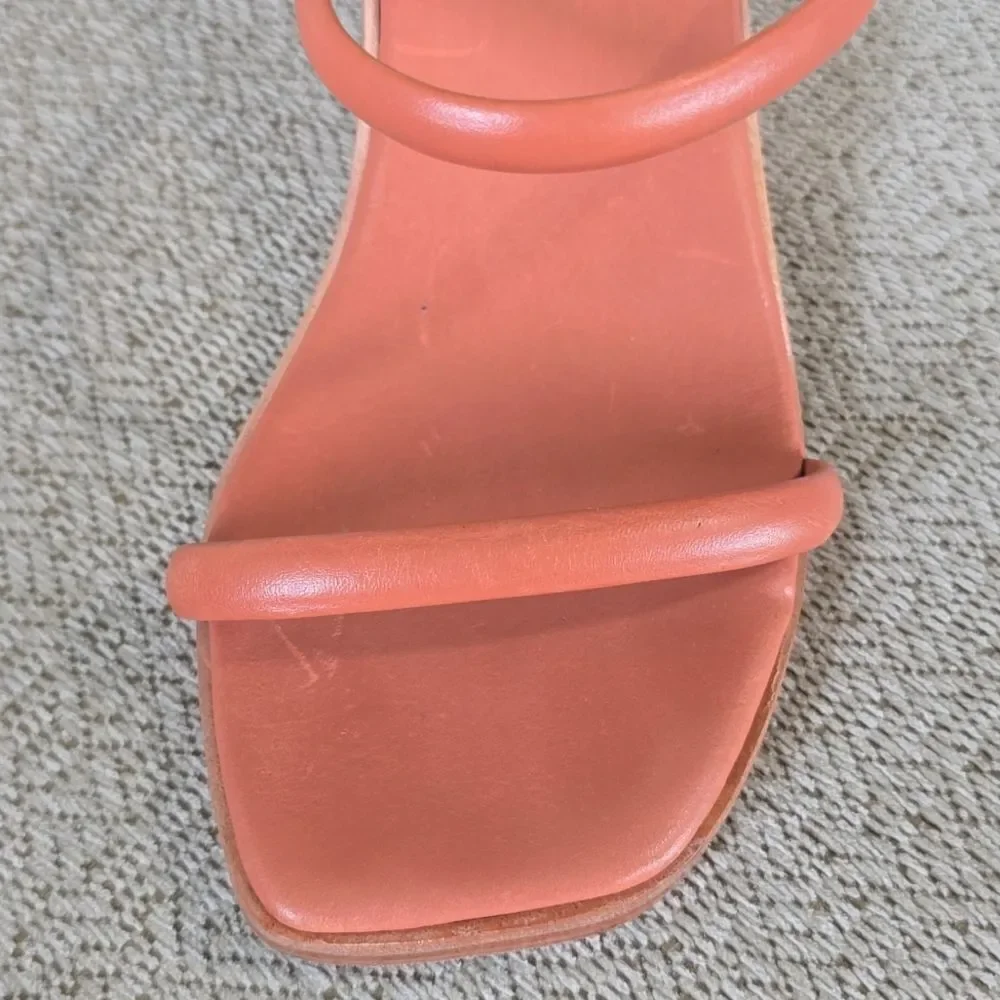 Kaanas Leather Brick Red Square Toe Wedge Sandals - Size 9